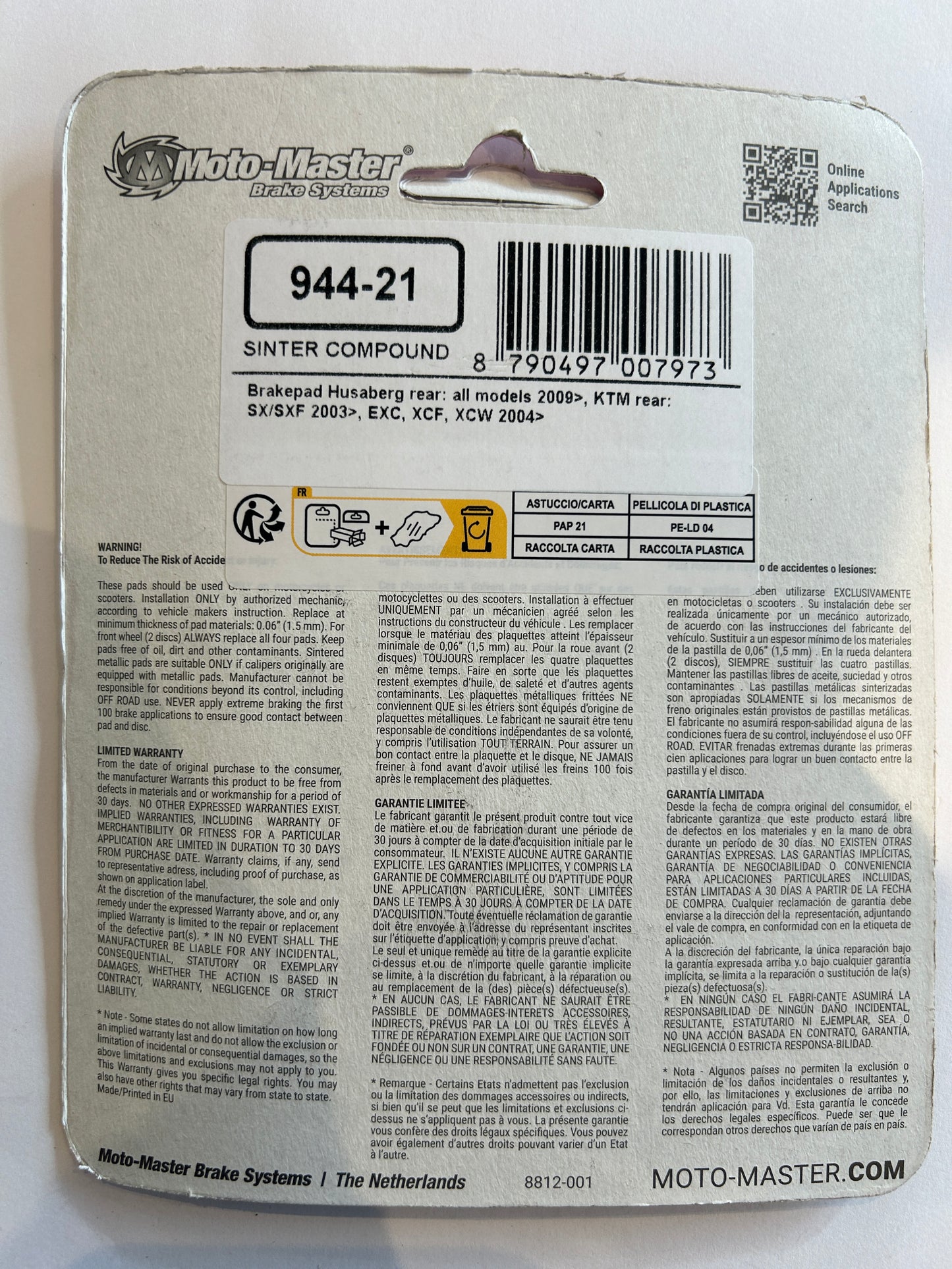 BRAKE PADS SINTERED NITRO, MOTO-MASTER 094421, 39-368
