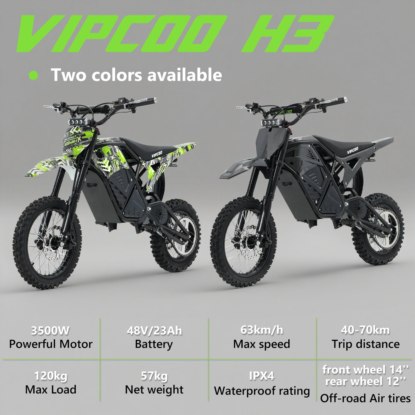 VIPCOO H3 Electric Dirt Bike - Full Suspension - 63KM/H
