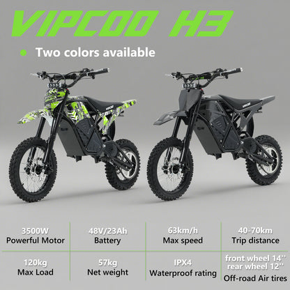 VIPCOO H3 Electric Dirt Bike - Full Suspension - 63KM/H