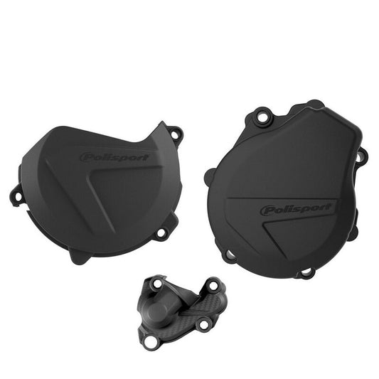 Polisport KTM Husqvarna Clutch, Ignition & Water pump Cover Protector Kit EXCF XCFW FE 450 500 501 2017 - 2023, Black