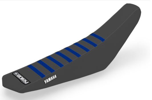 Enjoy Manufacturing Yamaha Seat Cover YZF 250 2019 - 2022 YZF 450 2018 - 22 Ribbed Logo, Black / Blue