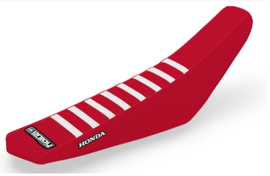 Enjoy Manufacturing Honda Seat Cover CRF 250 R 2022 CRF 450 R 2021 - 22 Ribbed Logo, Red / White